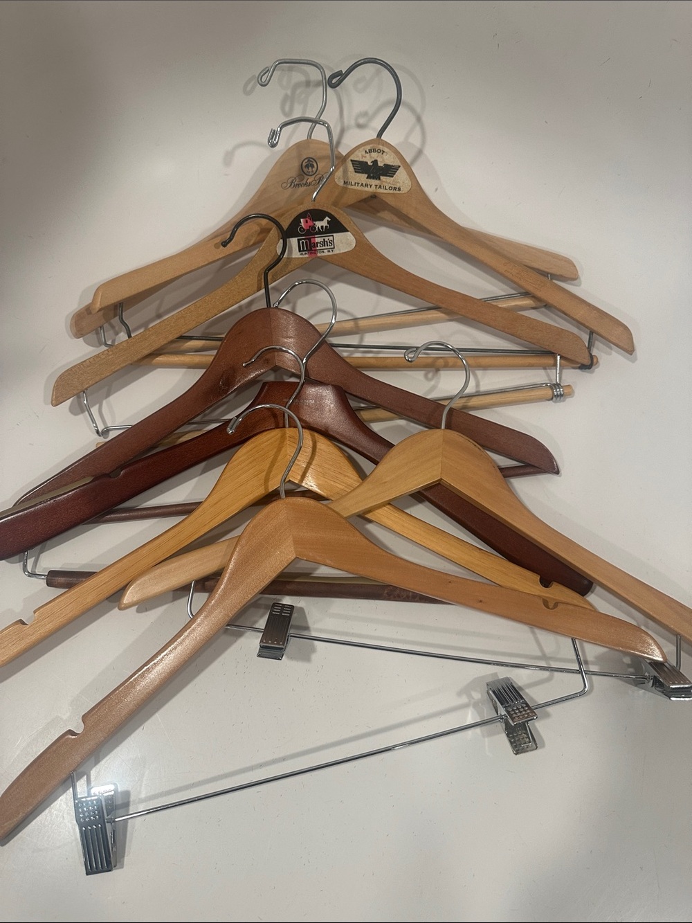 8 Mixed Wooden & Metal Clothing Hangers - Natural and Dark Wood